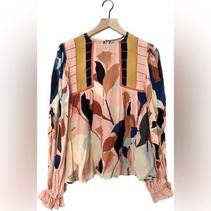 Bl^nk Anthropologie Miranda Peasant Top, Pink Floral Design,  Size Small